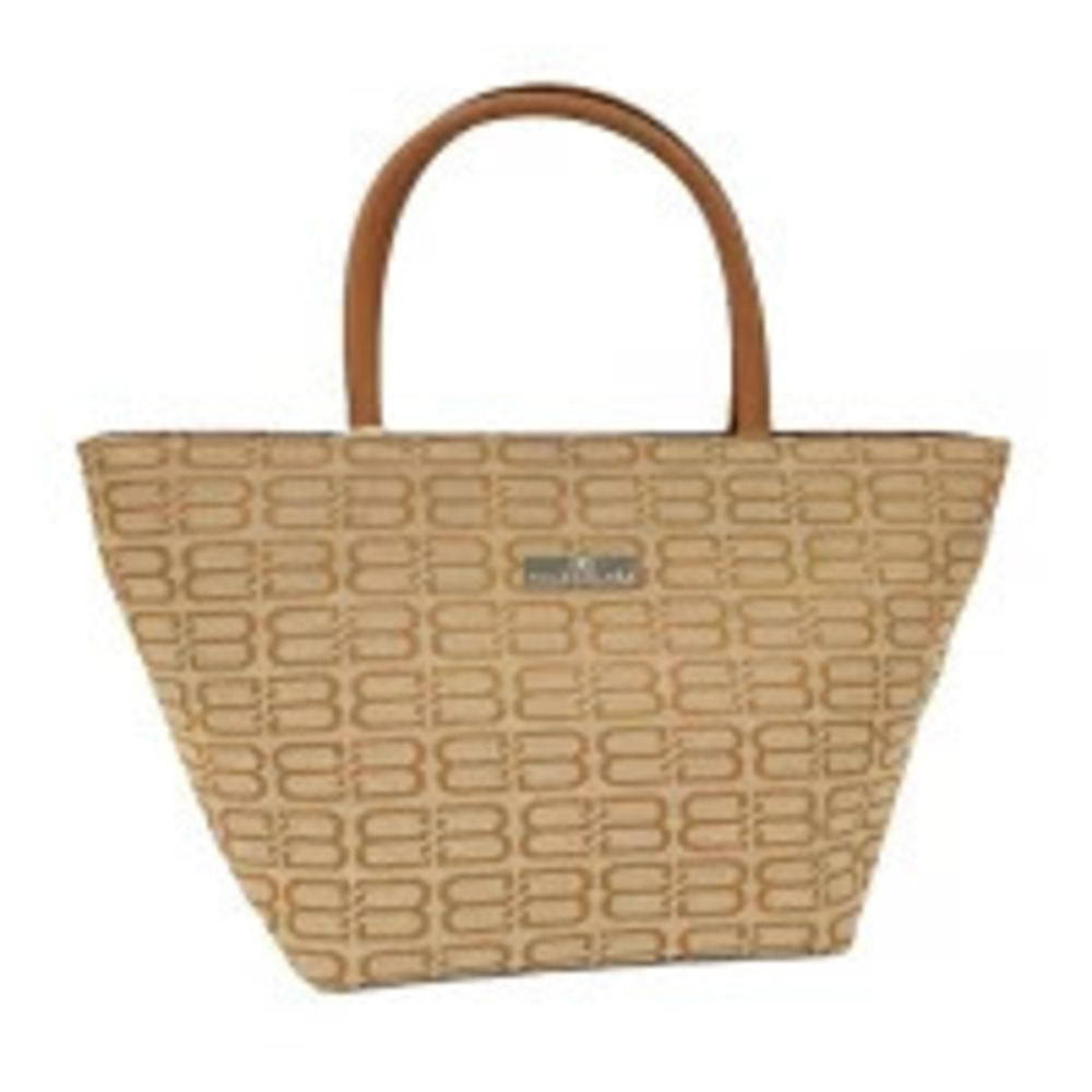 BALENCIAGA handbag logo canvas leather brown beige